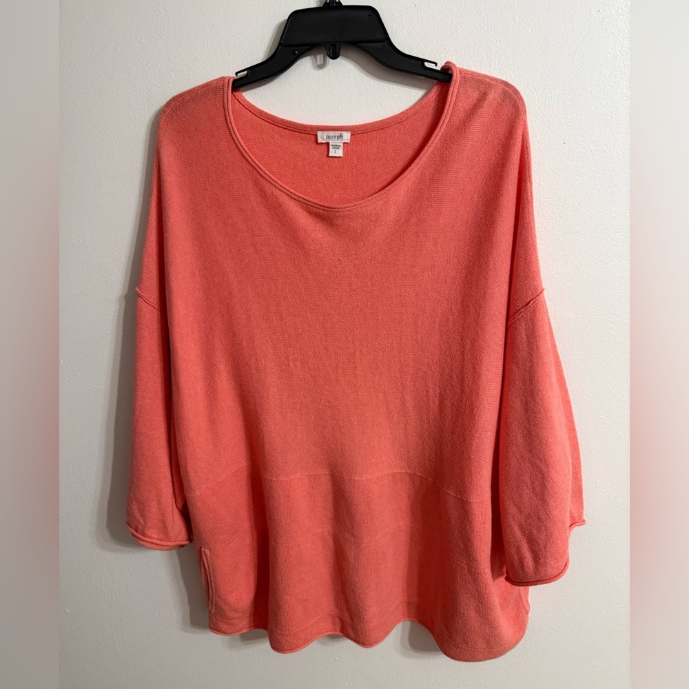 Pure Jill Cashmere Blend Kimono 3/4 Sleeve Knit top Sz L